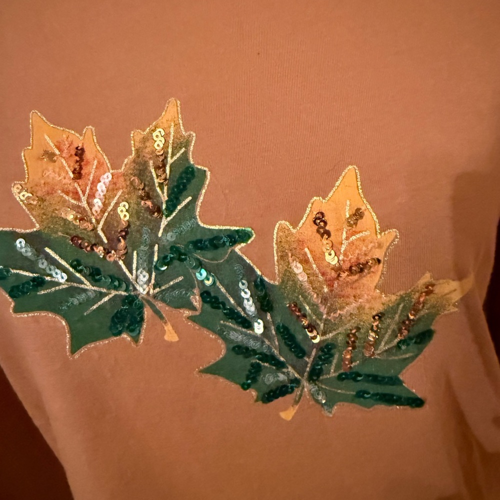 J. Crew Brown Tee with Leaf Embellishments - Picture 2 of 6